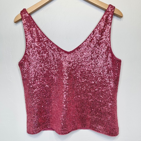 VTG Barbie Pink Sequin Retro Glam Crop V-Neck Tank Top - Picture 4 of 10